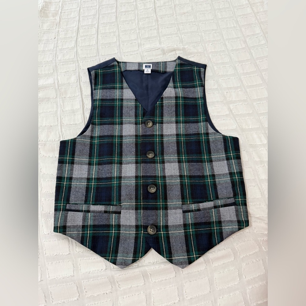 NWOT Janie and Jack Tartan Evergreen blue green plaid suit vest 6 boys